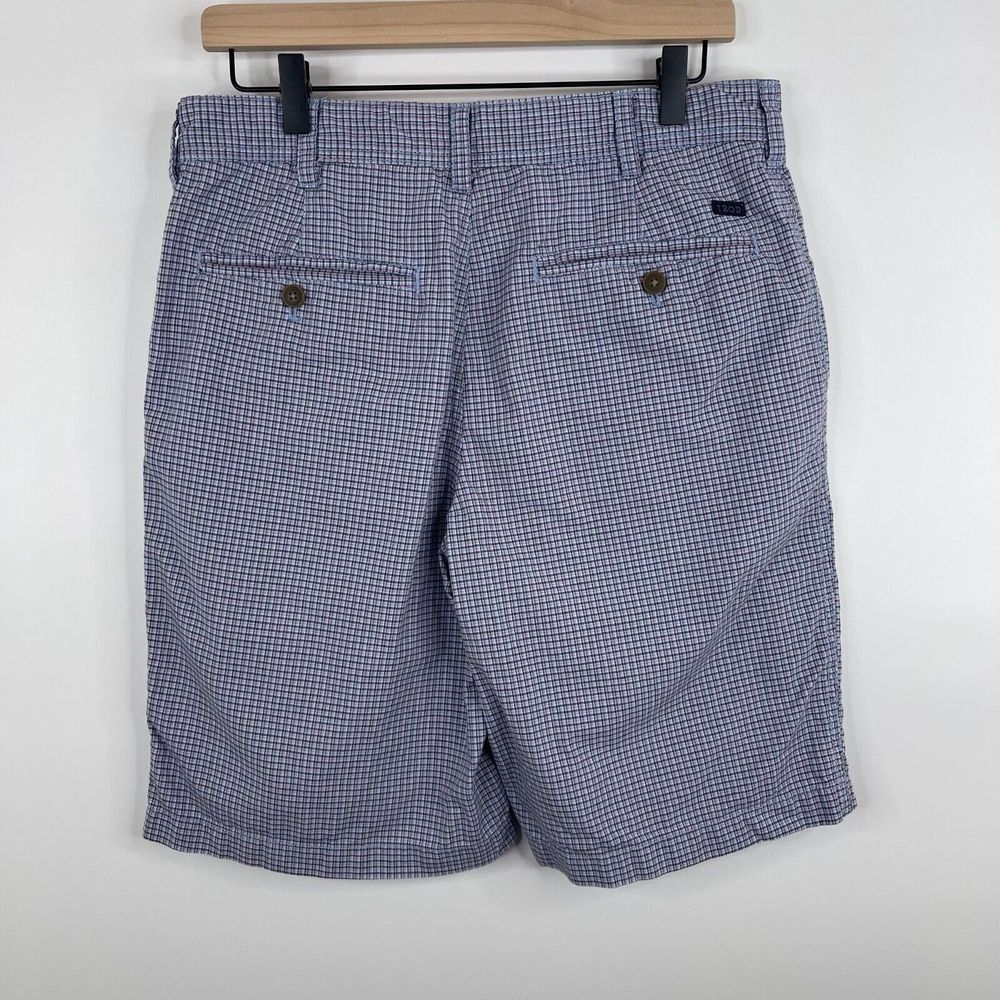 Izod Mens Plaid Shorts Size 33 Blue Golf Casual Pockets Dad 100% Cotton - Picture 2 of 8